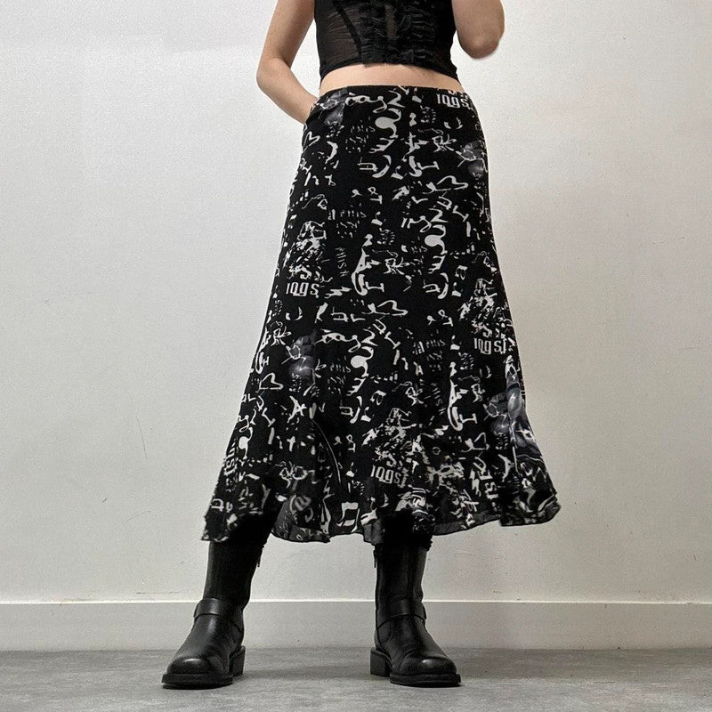graphic printed mesh skirt