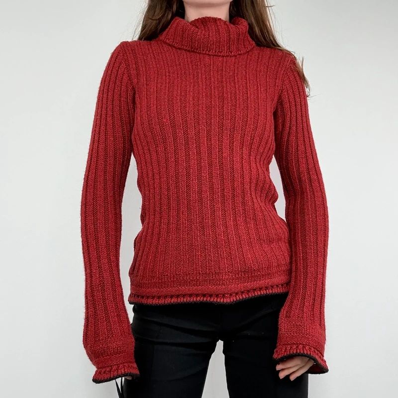 red wool ribbed knit jumper