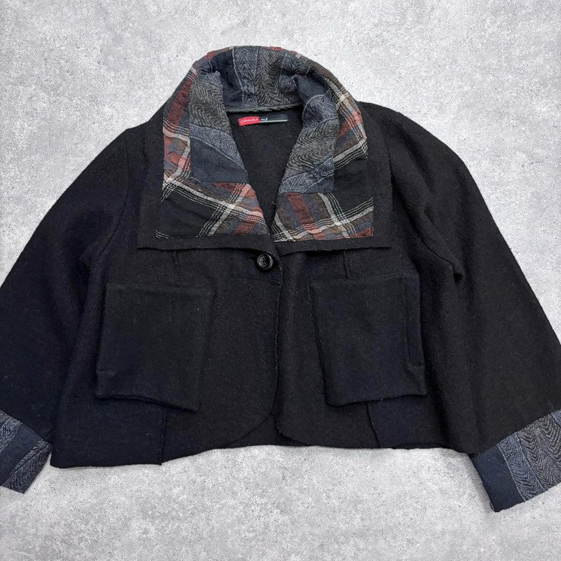 black oversized wool tartan jacket