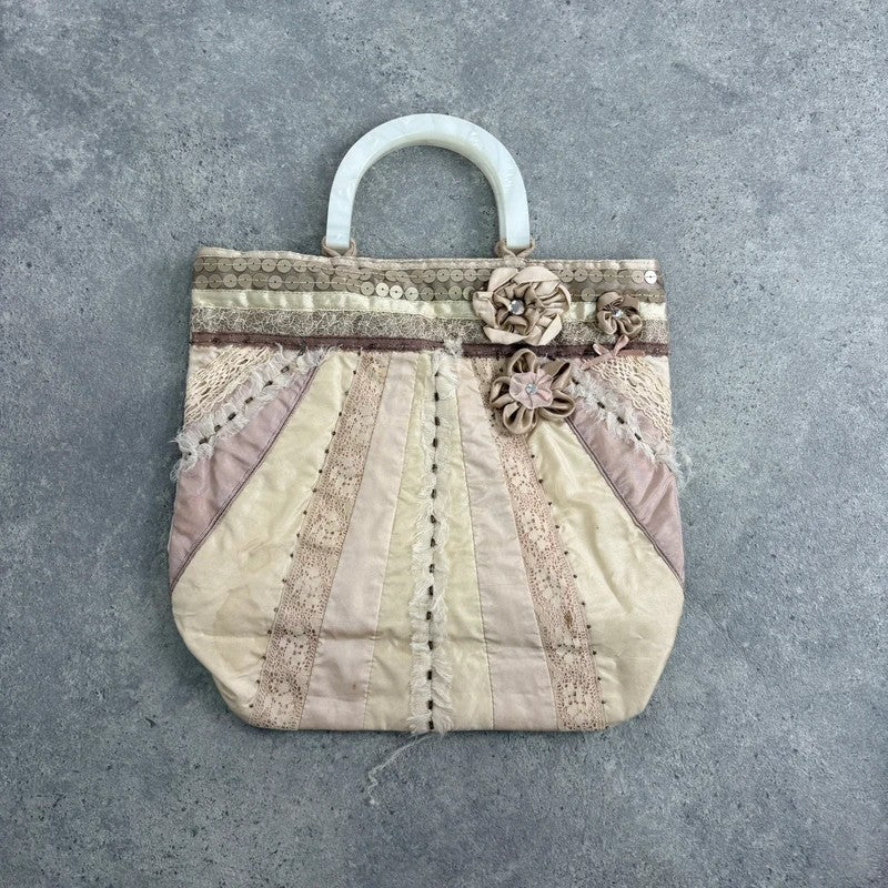 Lace boho pastel pink embroidered mini clutch bag