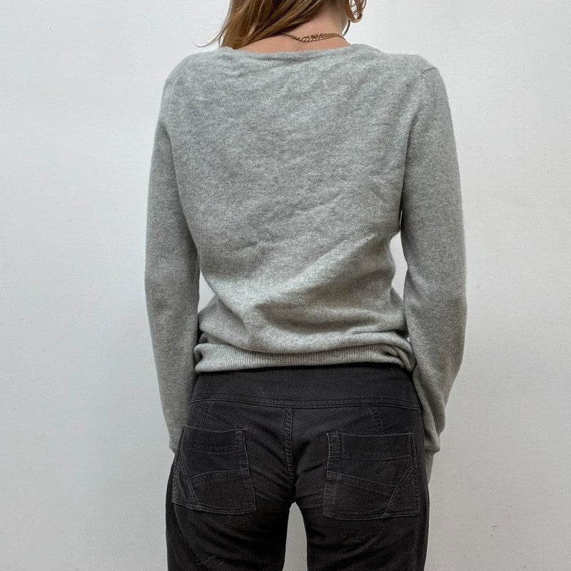 grey cashmere slouchy v-neck jumper