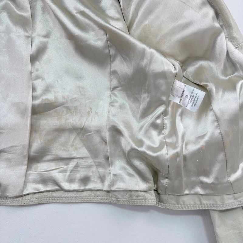 Cream Cropped Leather Biker Jacket