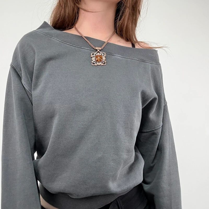 grey slash neck cropped sweater