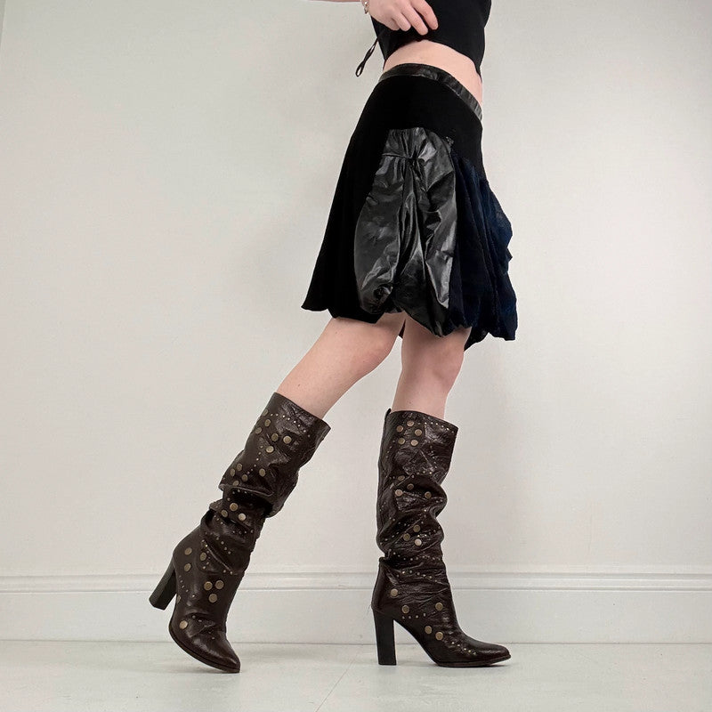 black gathered draped puff skirt