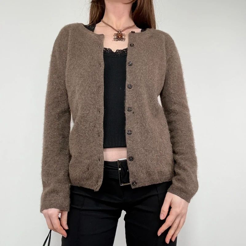 Kujten brown cashmere fluffy cardigan