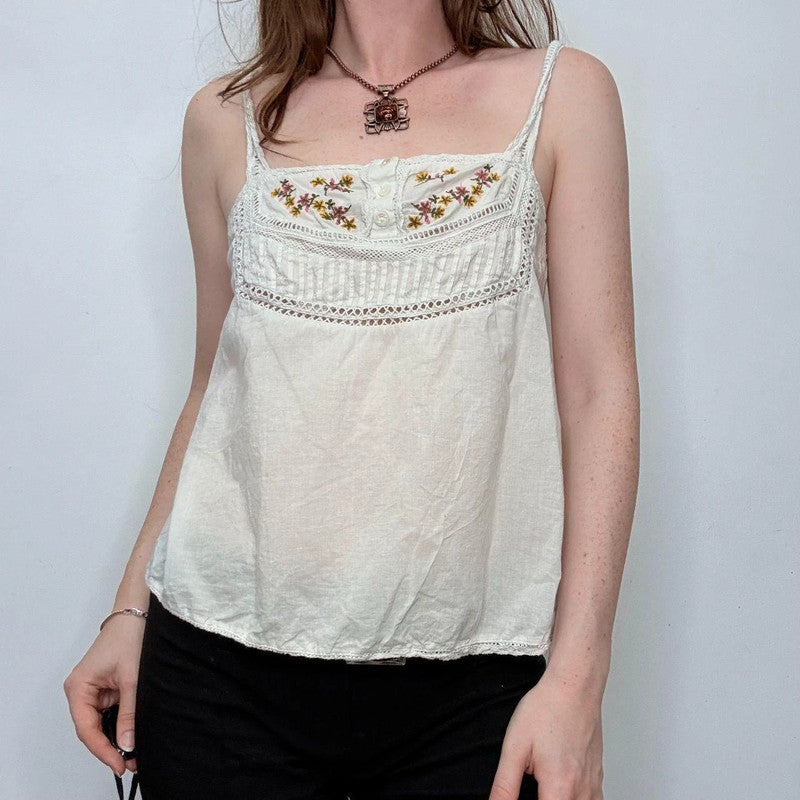 white cotton lace embroidered cami