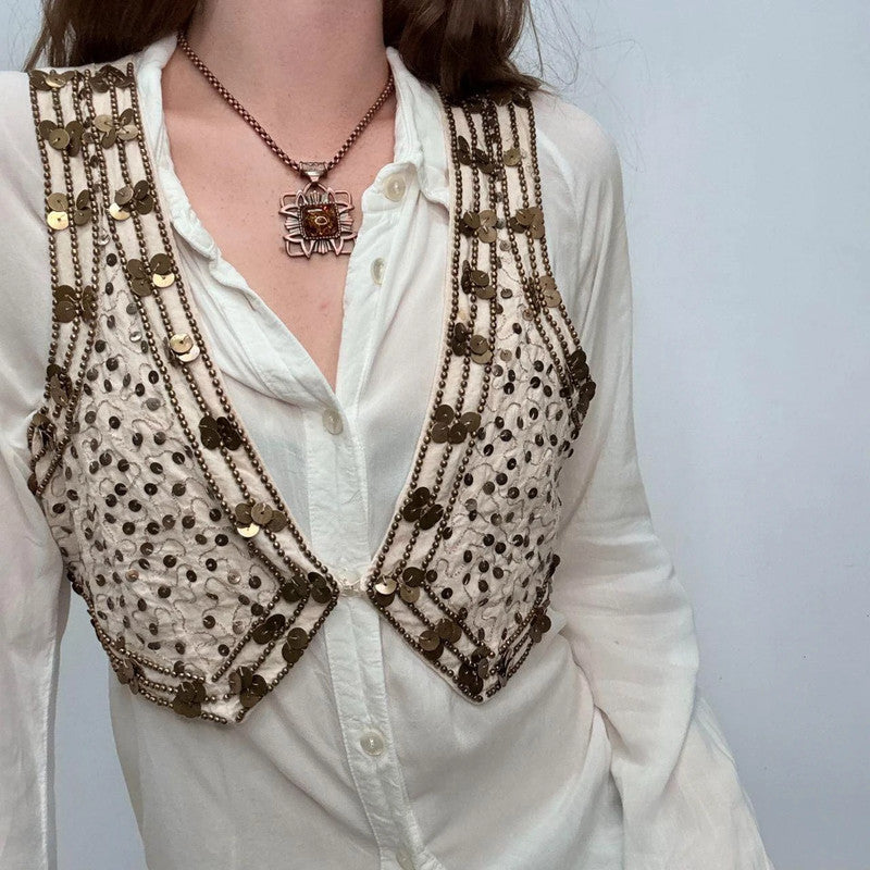 cropped festival boho beaded waistcoat