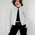 white cotton knit hook and eye cardigan