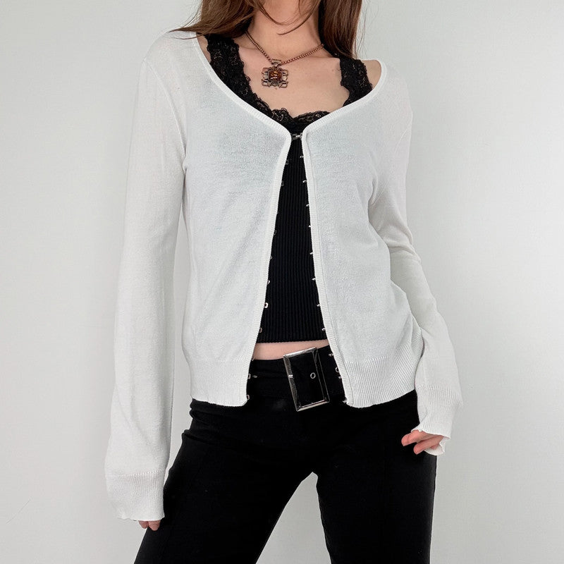 white cotton knit hook and eye cardigan