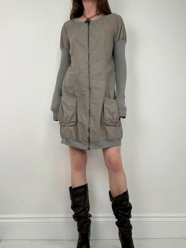 khaki Cop Copine long sleeve puff utility dress