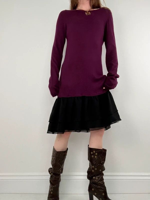 burgundy Maje layered long sleeve dress