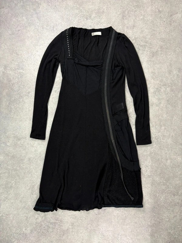 Black long sleeve french midi dress