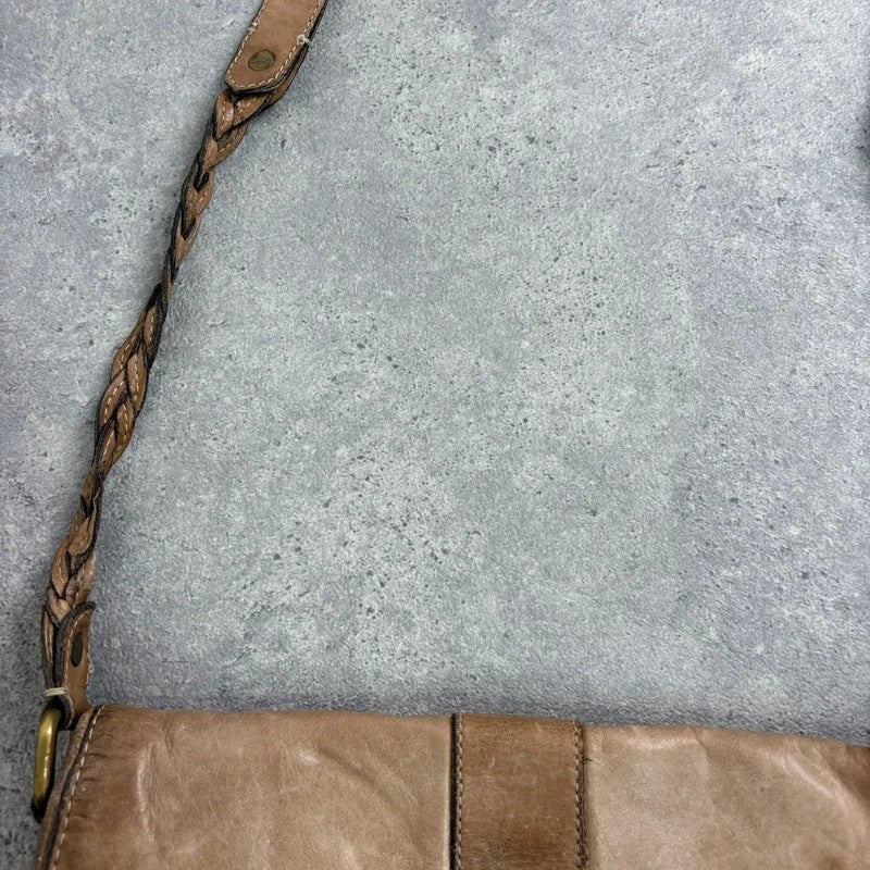 Distressed leather beige crossbody cargo city bag