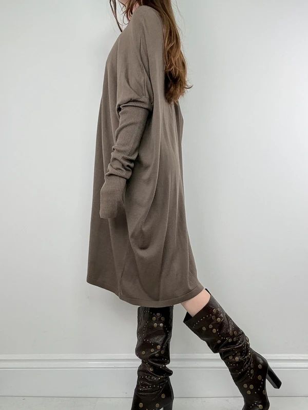 khaki batwing slouchy long sleeve dress