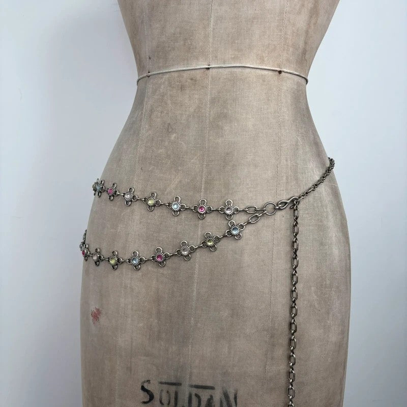 silver waist chain gem embellished chain belt
