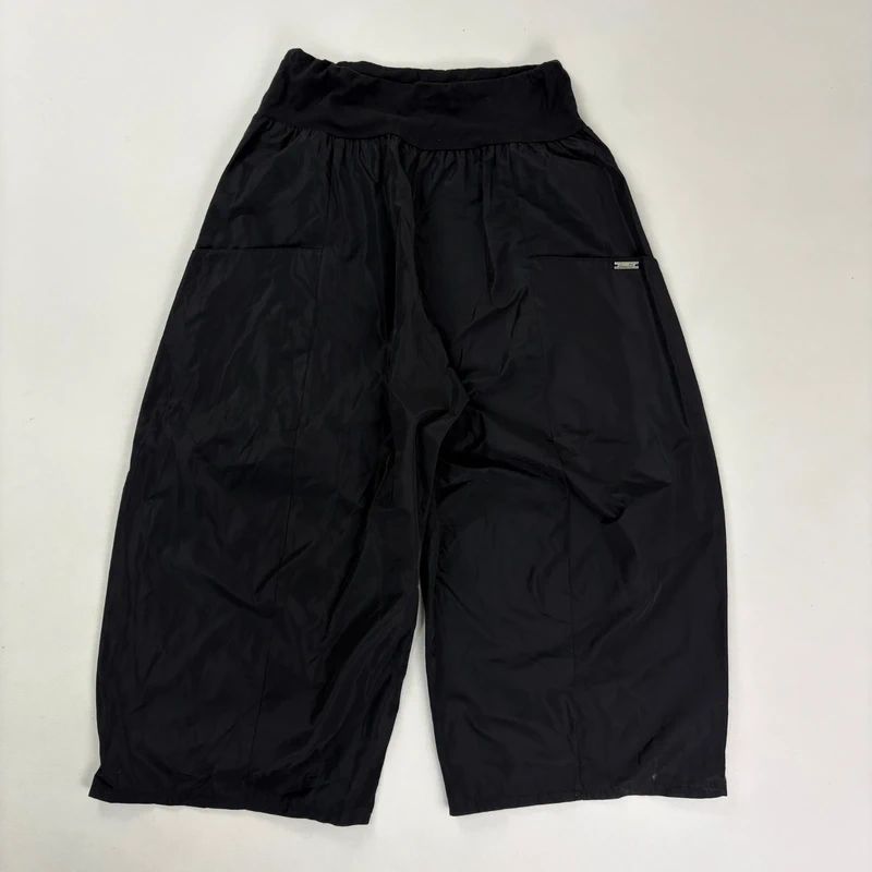 Black barrel wide leg tech trousers