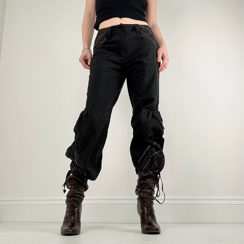 Low rise black puff pinstripe trousers