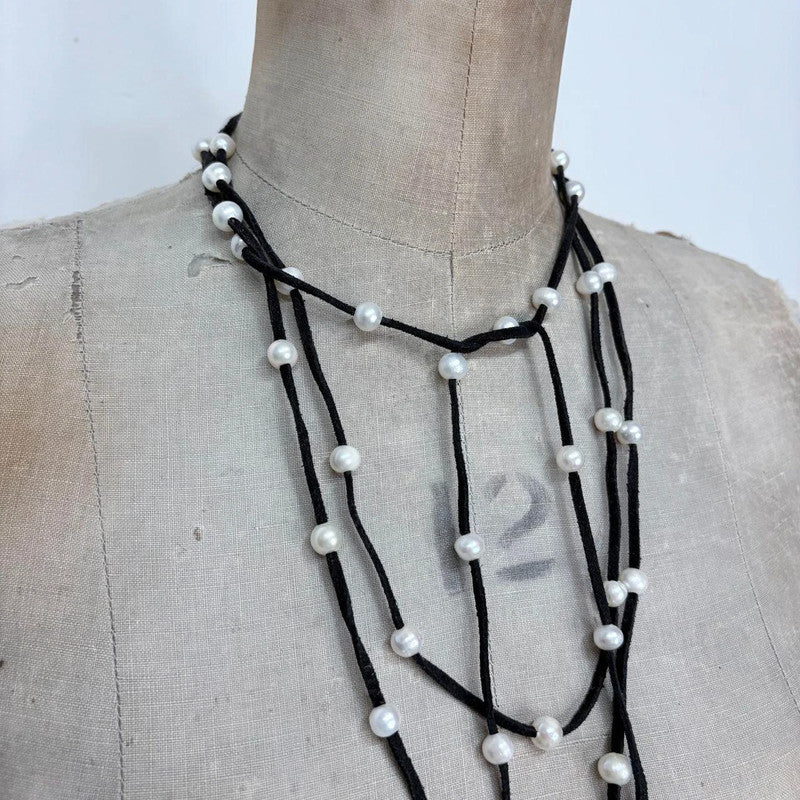 black suede pearl wrap waist beads