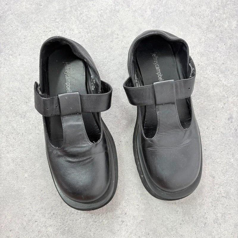 Black leather chunky Jeffrey Campbell Mary Jane loafers