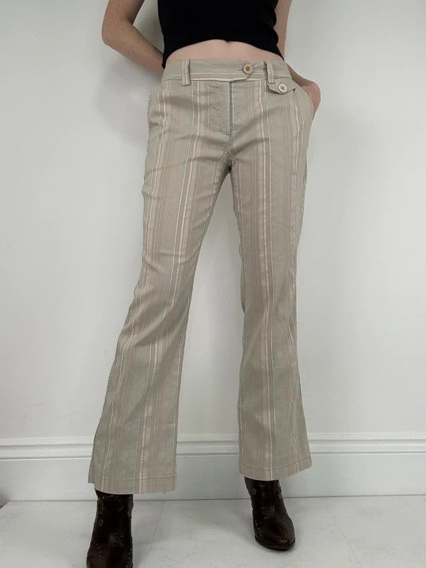 Pinstripe cream cargo flare vintage trousers