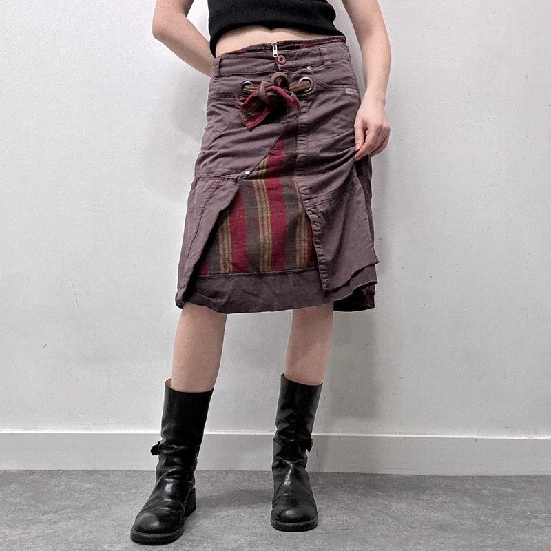 Tartan layered asymmetric midi skirt