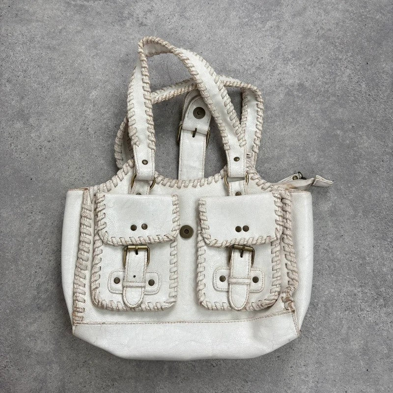 White crochet laced cargo Y2K bag