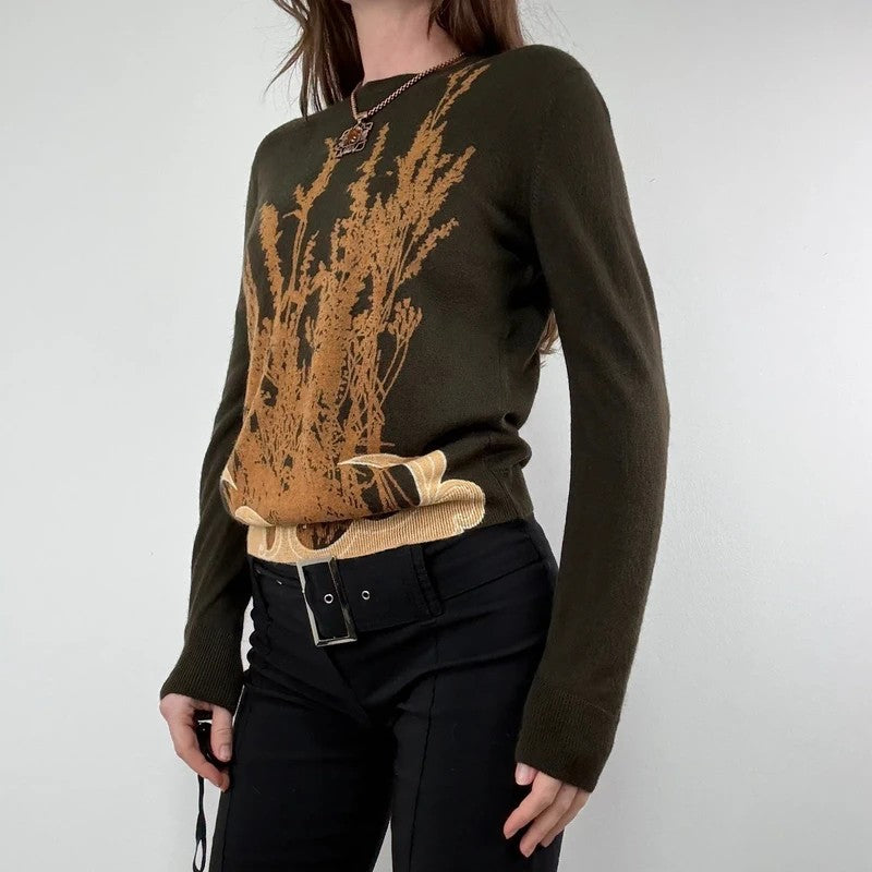brown earthy graphic printed Y2K jumper