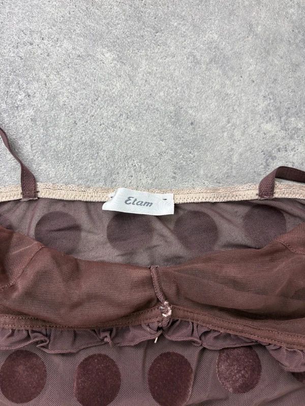brown polkadot sheer mini slip dress