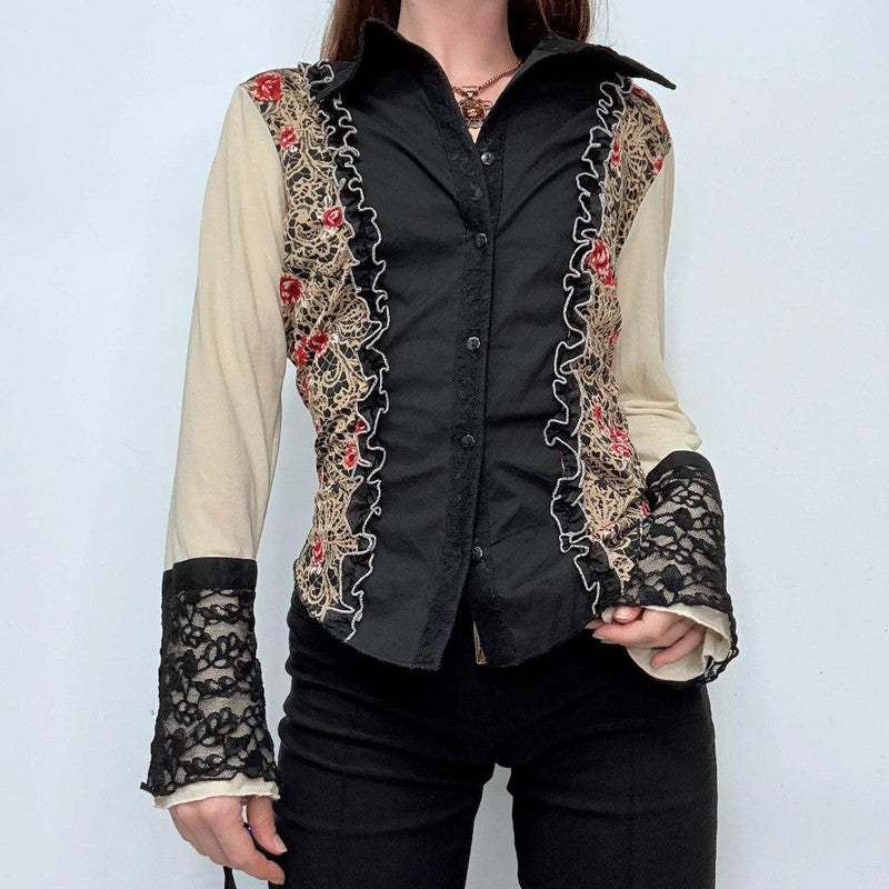lace western flared fitted shirt