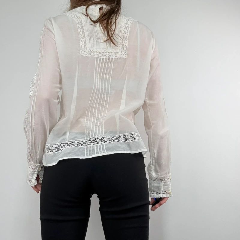 white pleated lace blouse