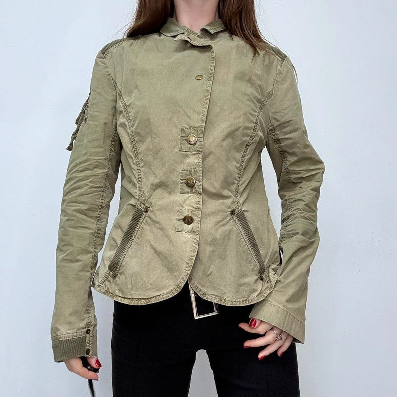 khaki flared utility popper jacket