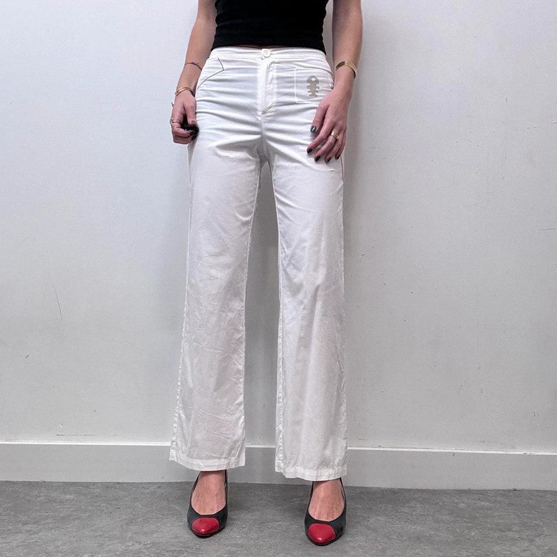 white minimalist flared trousers