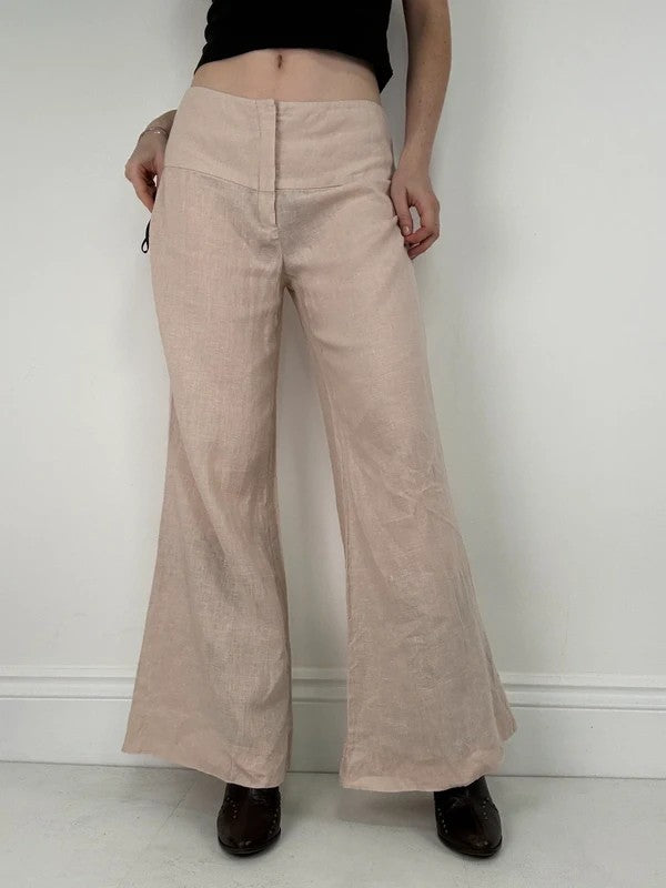 pink beige linen wide leg trousers