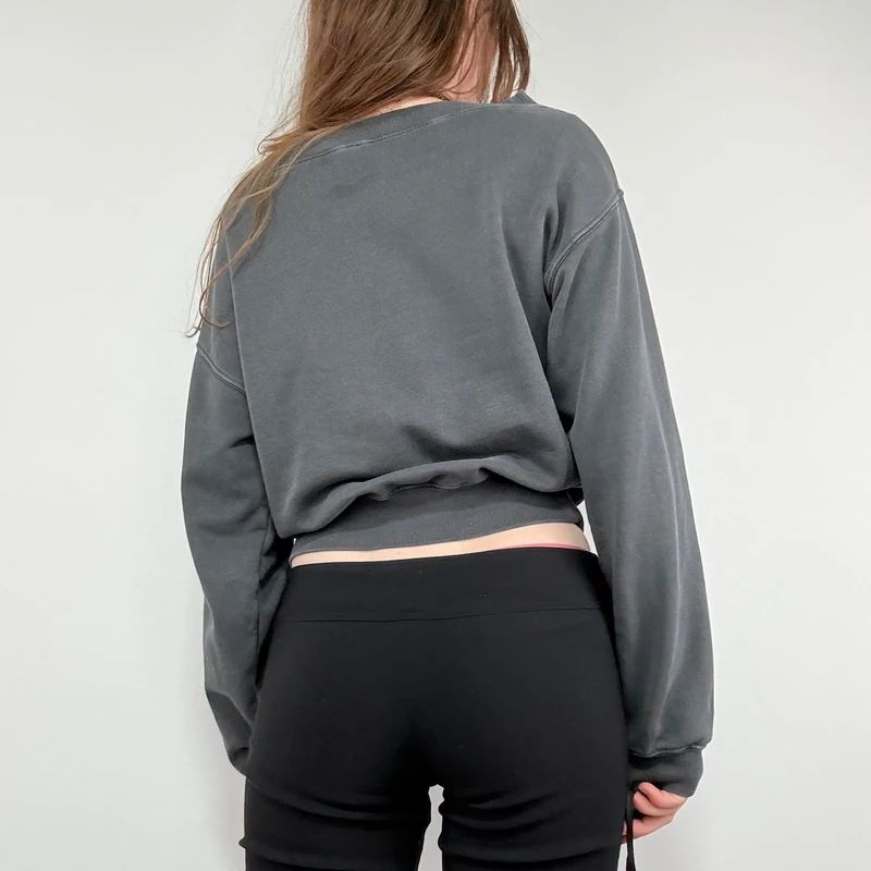 grey slash neck cropped sweater