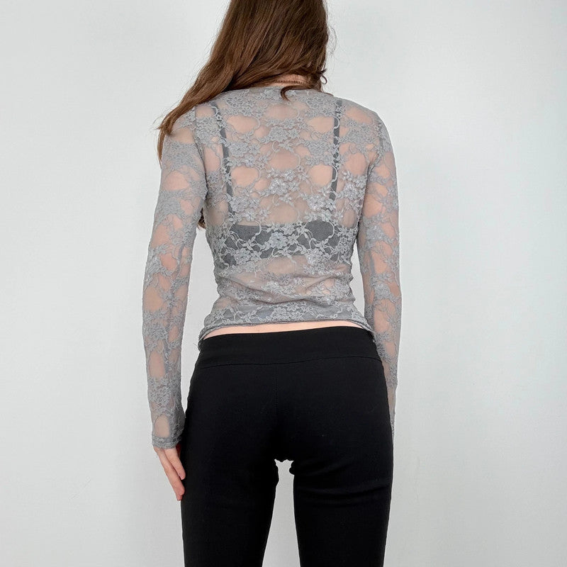 grey lace sheer long sleeve top
