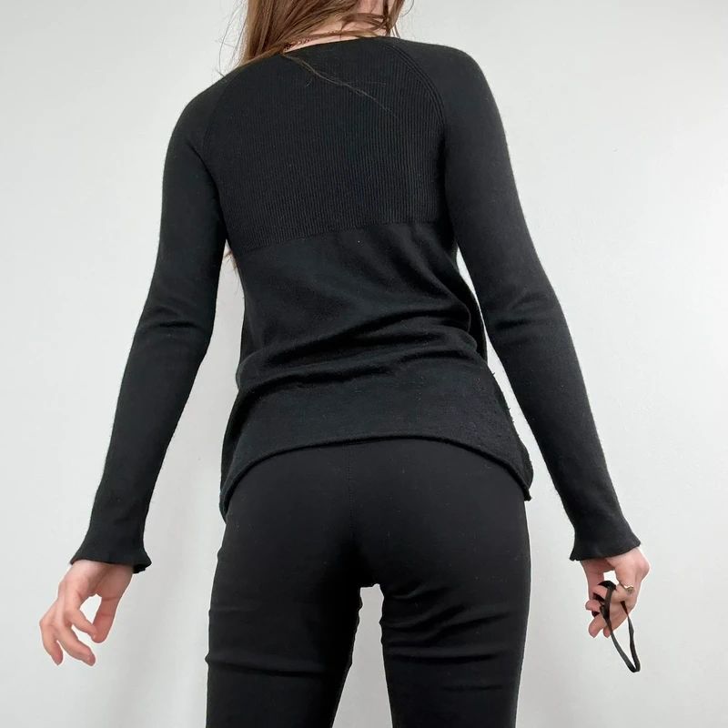 black flared cashmere silk blend long sleeve top