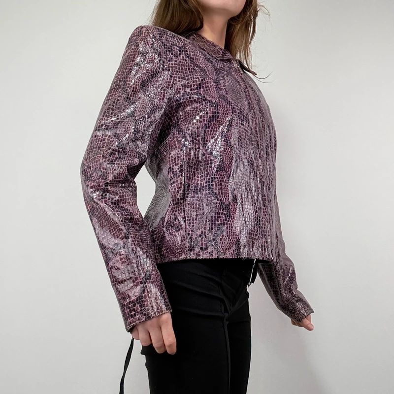 boxy Snakeskin Leather Jacket