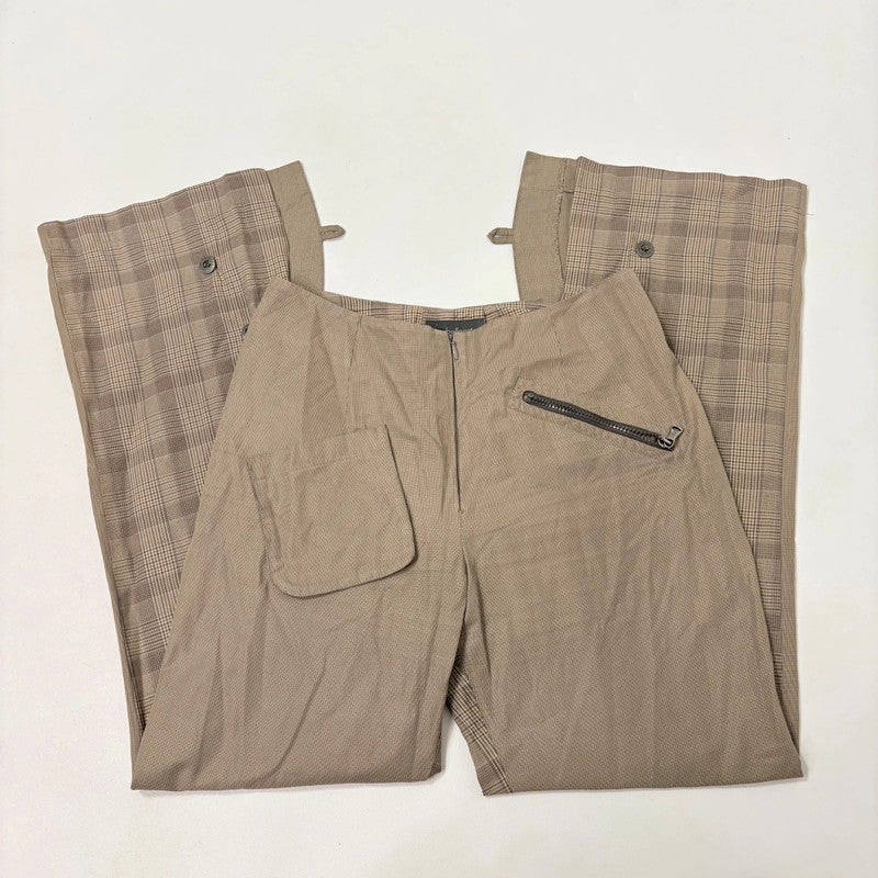 tan utility flared checked trousers