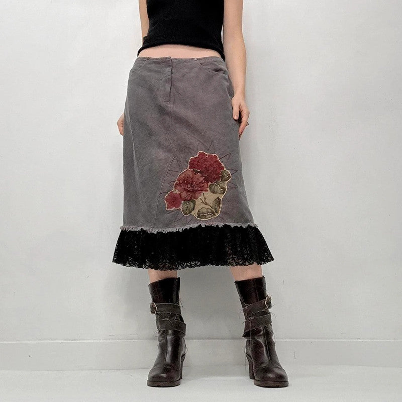 ebroidered lace midi skirt