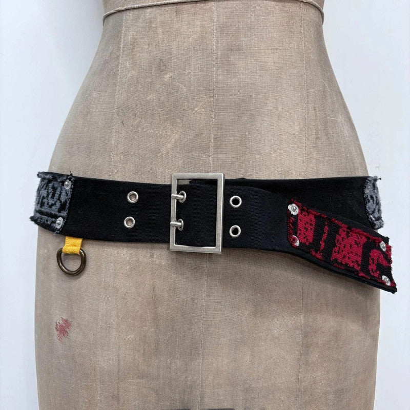 black grunge patchwork belt