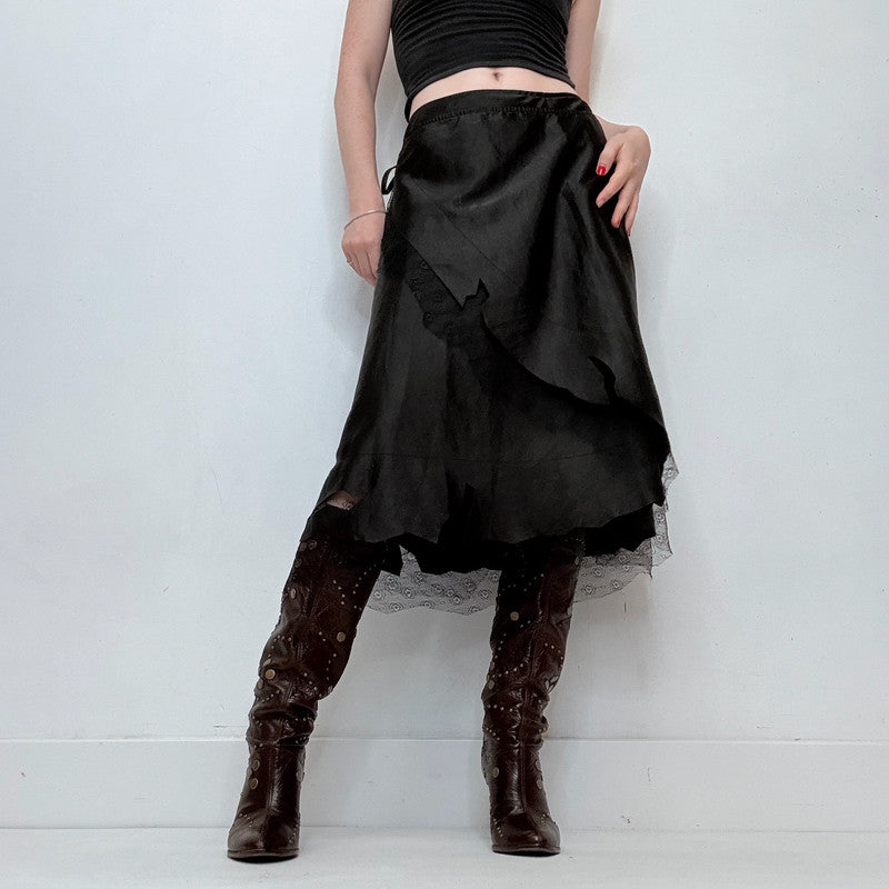 black sheer lace floaty flared grunge skirt