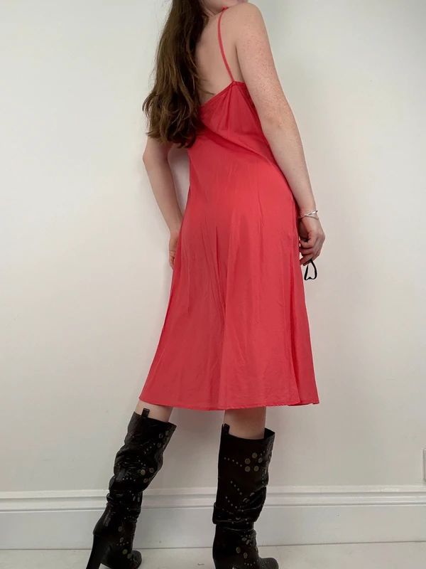 coral cotton flared slip dress