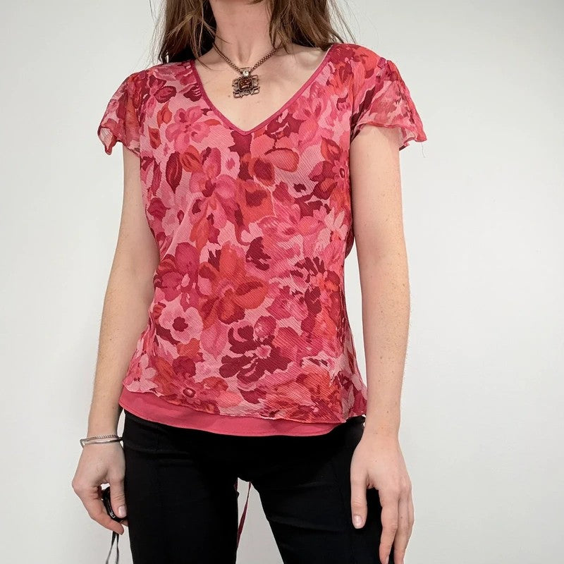 floral silk watercolour print flutter blouse