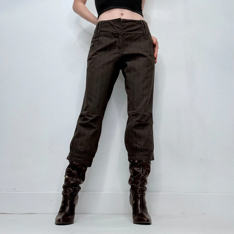 brown pinstripe cuffed straight leg trousers