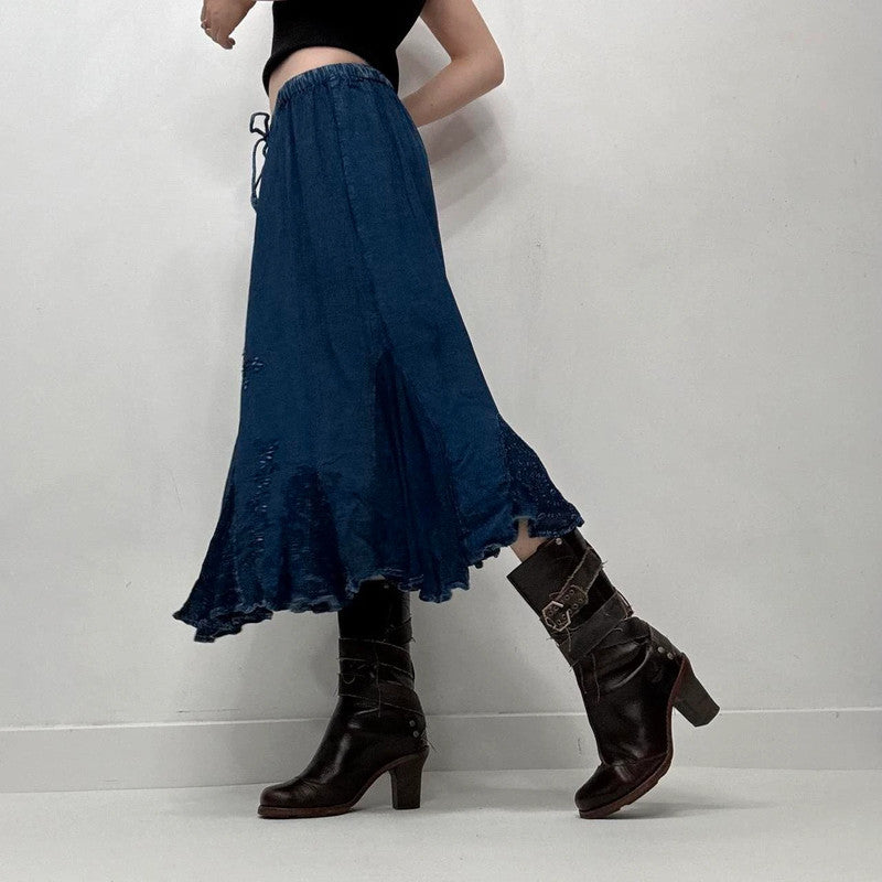 blue boho hippy midi skirt