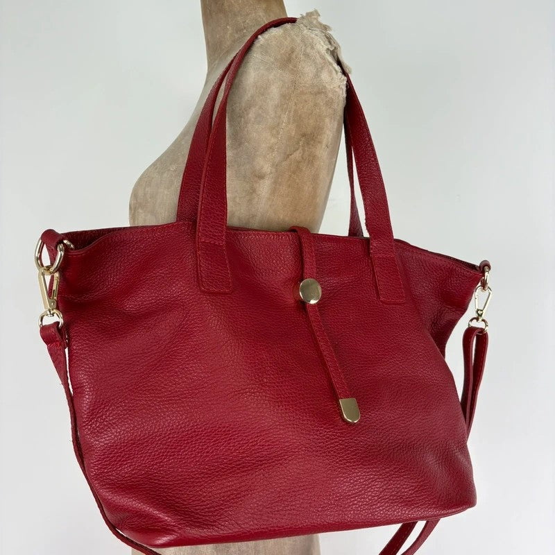 Italian leather red handbag with chic gold hardware