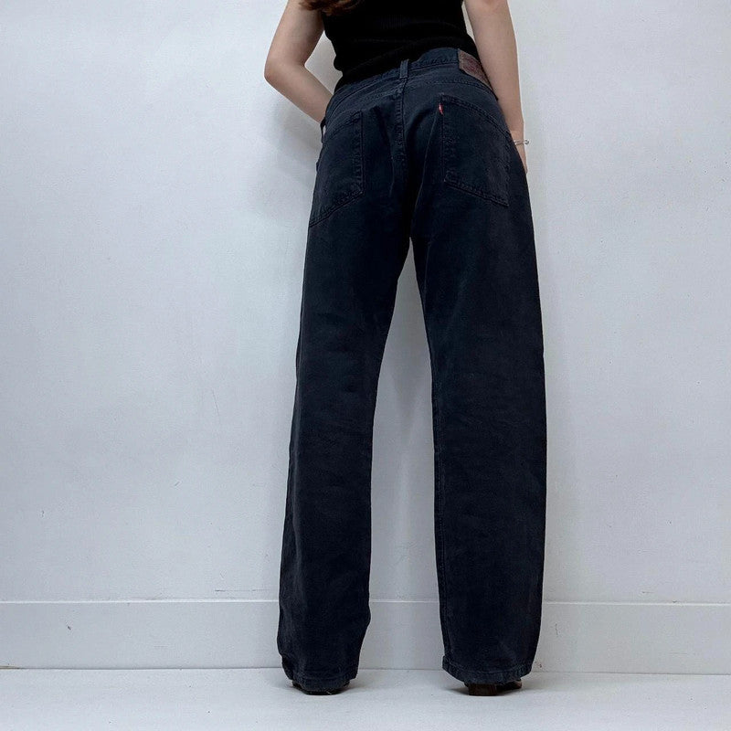 navy wide-leg straight Levi's jeans