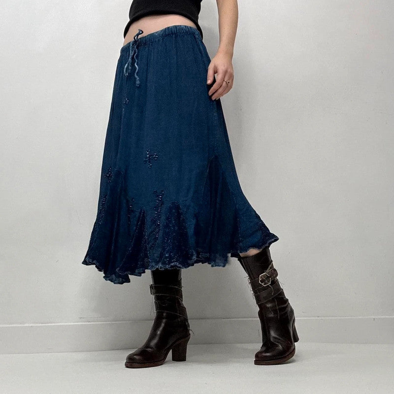 blue boho hippy midi skirt