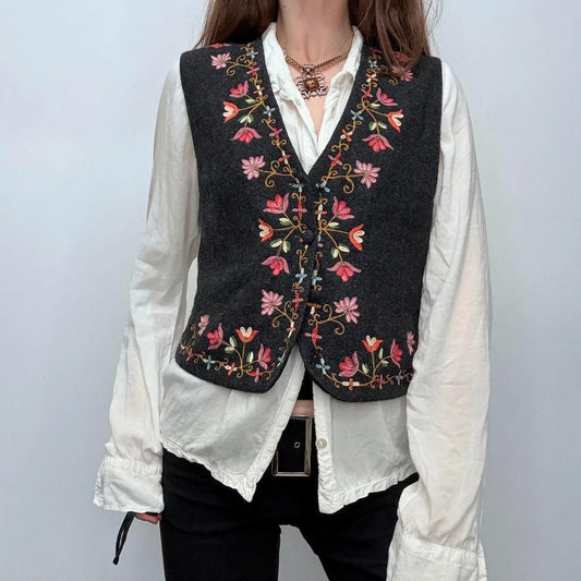 floral embroidered boho waistcoat