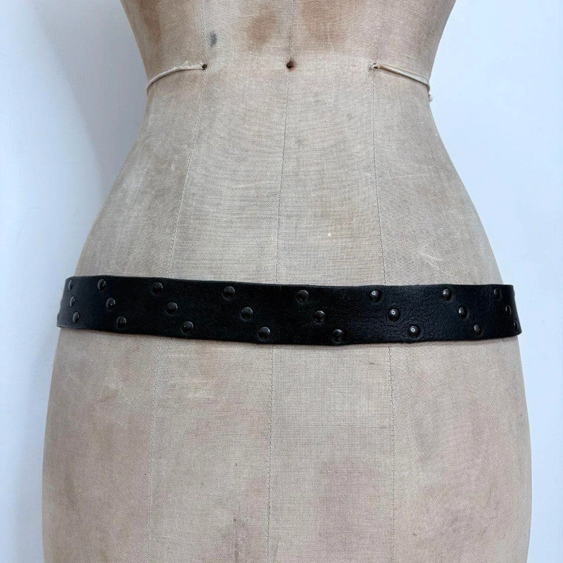 Black studded leather buckle belt